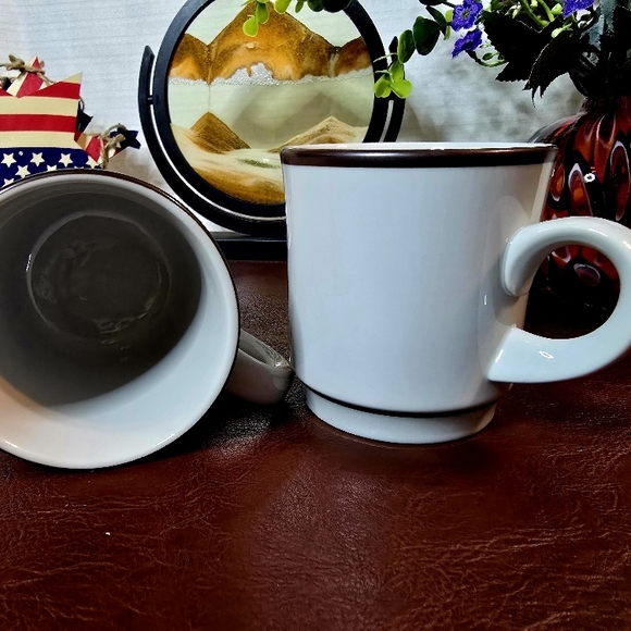 White Ceramic Mugs with Brown Rim - Picture 2 of 3